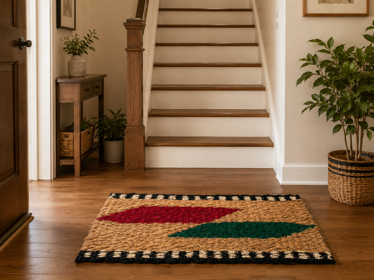 Diamond Design Hand-Woven Multi Colour Coir Floor Mat