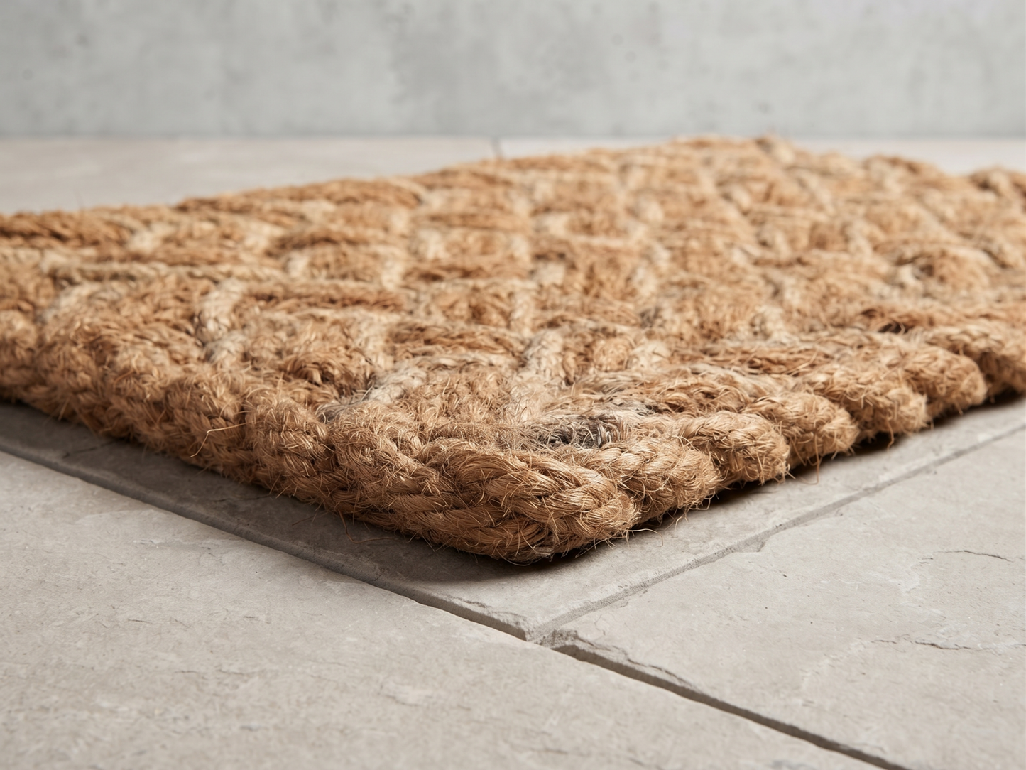 White Shaded Natural Lovers Knot Braided Handloom Coir Rope Mat