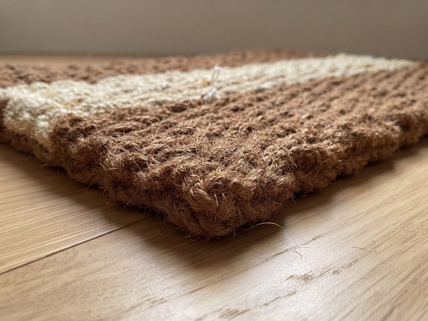 White Striped Handloom Coir Rope Knot Mat