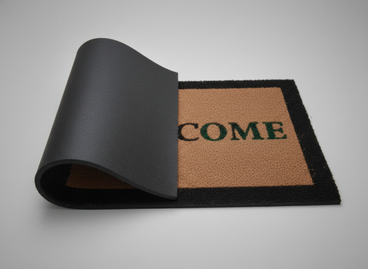 Black Border Welcome Printed Coir Door Mat With Anti Slip Backing