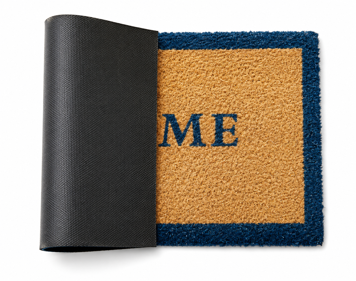 Blue Colour Welcome Printed Coir Door Mat With Anti Slip Backing