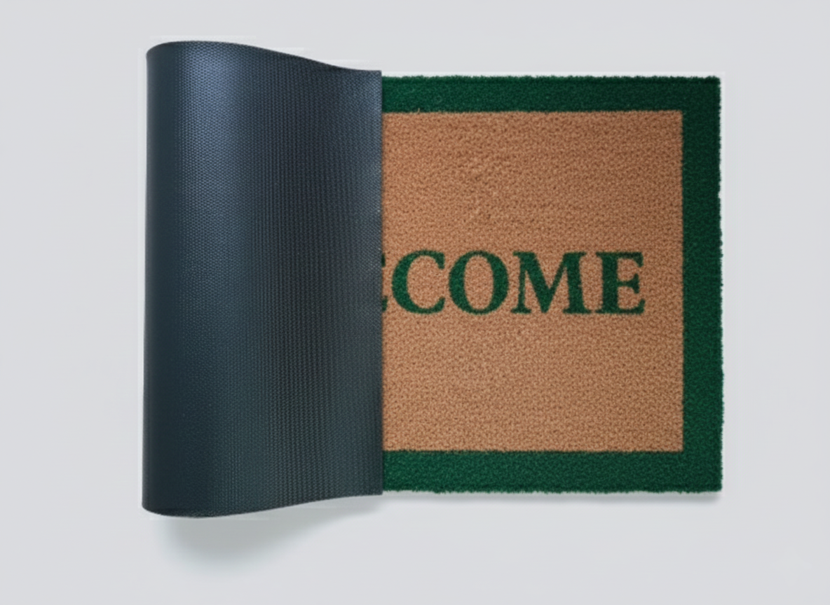 Green Colour Welcome Printed Coir Door Mat With Anti Slip Backing