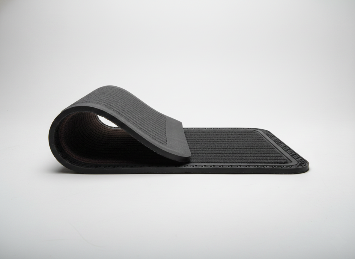 Black Striped Anti Slip Black Bath Mat