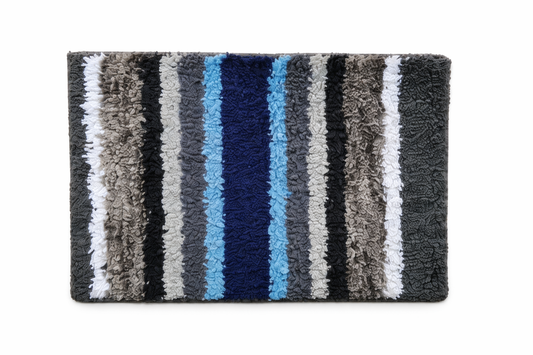 Blue Black White Striped Microfiber Anti Skid Mat