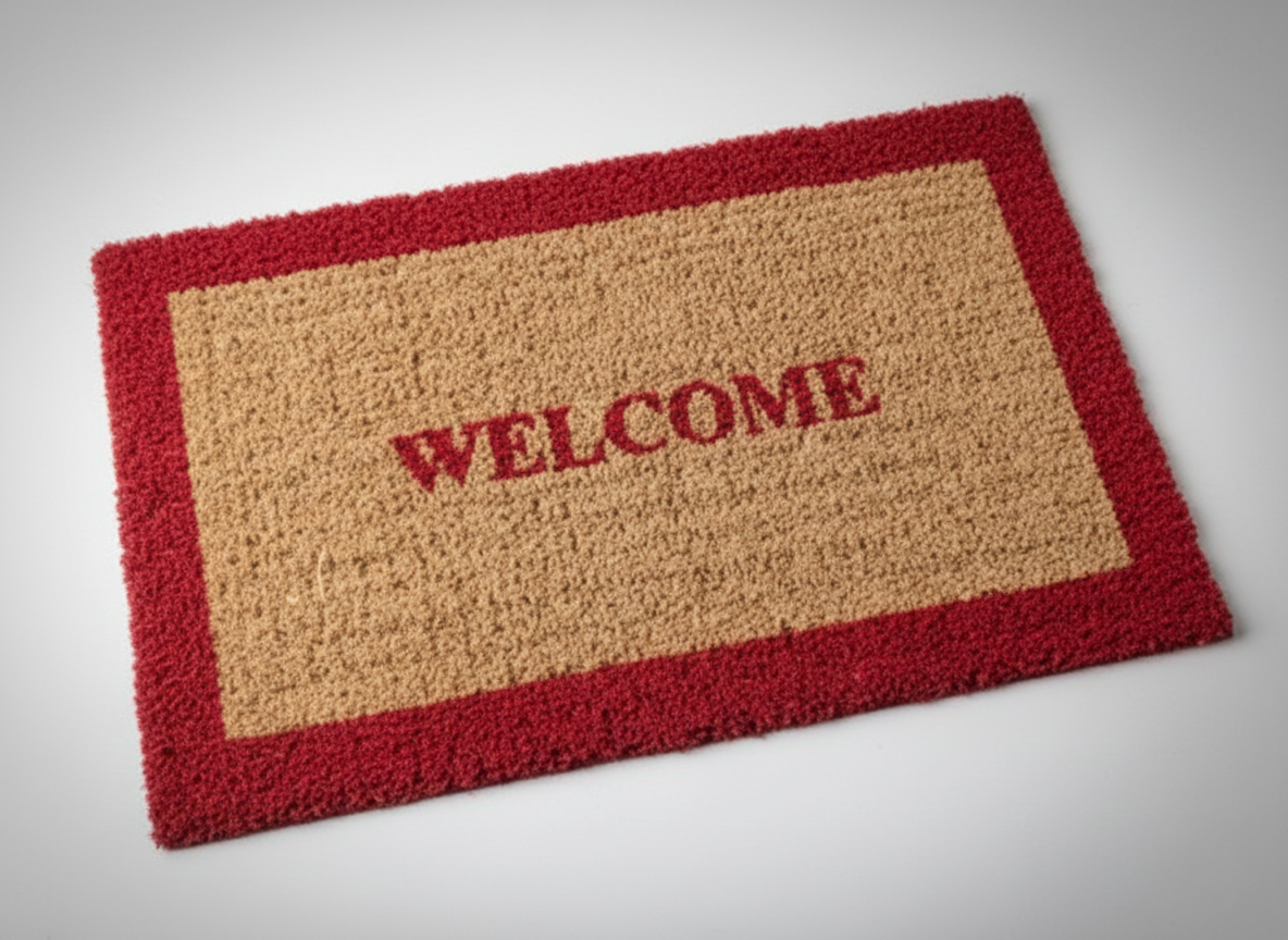 Red Colour Welcome Print 2 cm Thick Handloom Coir Fiber Mat