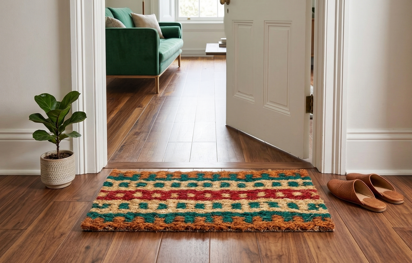 Interleaved Hand-Woven Multi Colour Coir Floor Mat