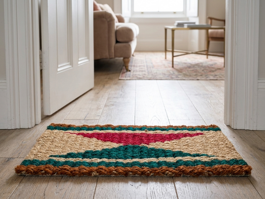 Diamond Design Hand-Woven Multi Colour Coir Floor Mat