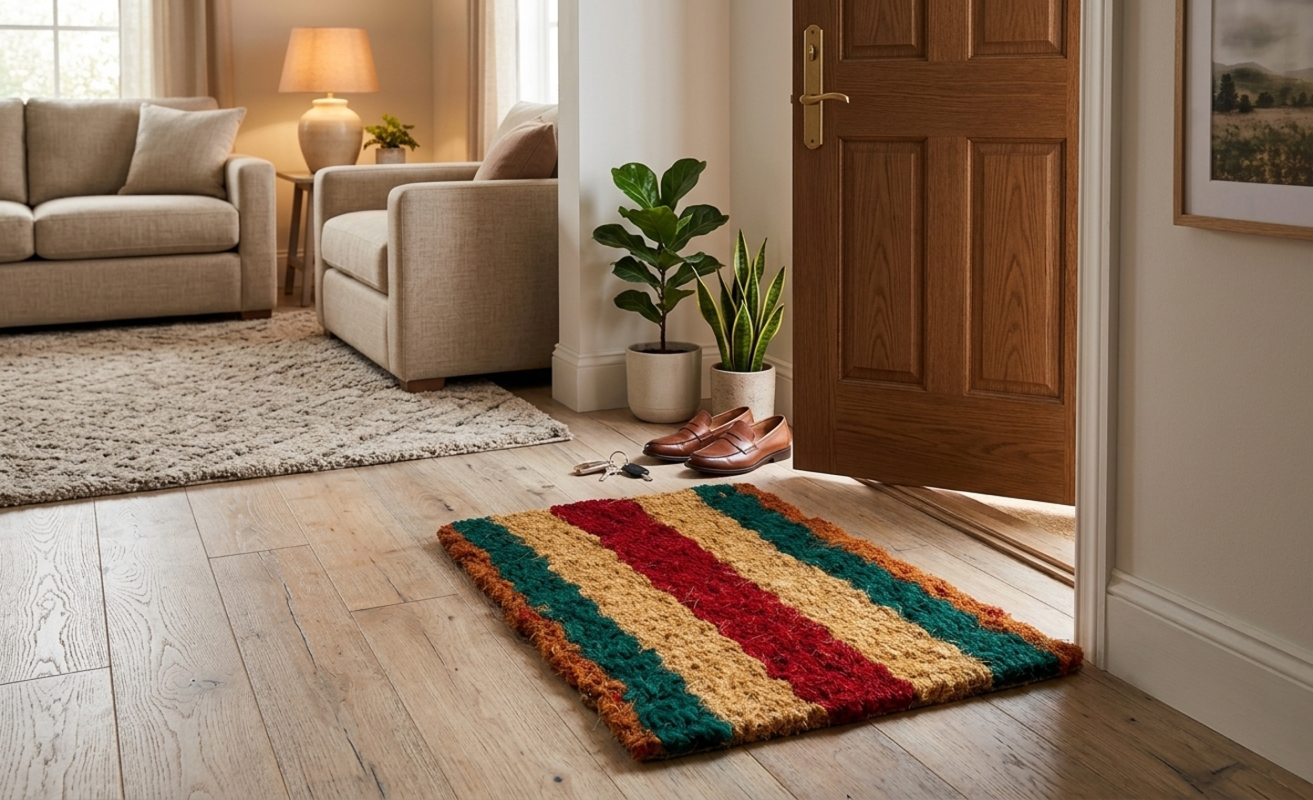 Striped Hand-Woven Multi Colour Coir Floor Mat
