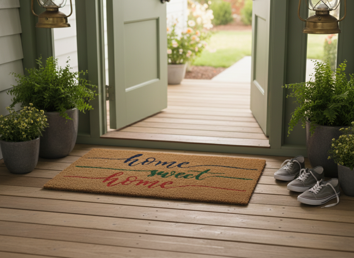 Home Sweet Home Printed 2 cm Thick Handloom Coir Fiber Mat