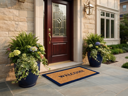Blue Colour Welcome Printed Coir Door Mat With Anti Slip Backing