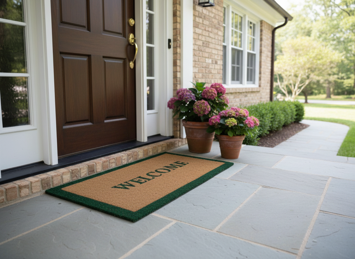 Green Colour Welcome Printed Coir Door Mat With Anti Slip Backing