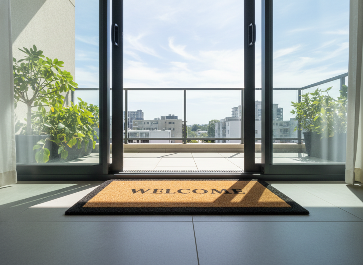 Black Border Welcome Printed Coir Door Mat With Anti Slip Backing