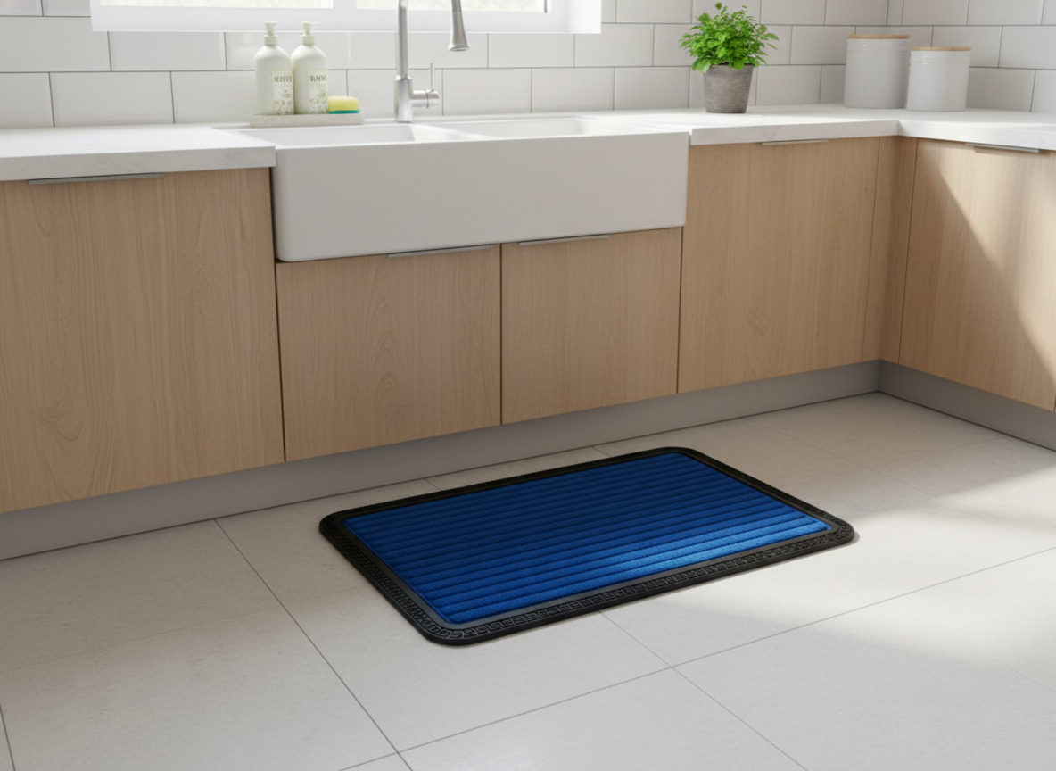 Blue Striped Anti Slip Bath Mat