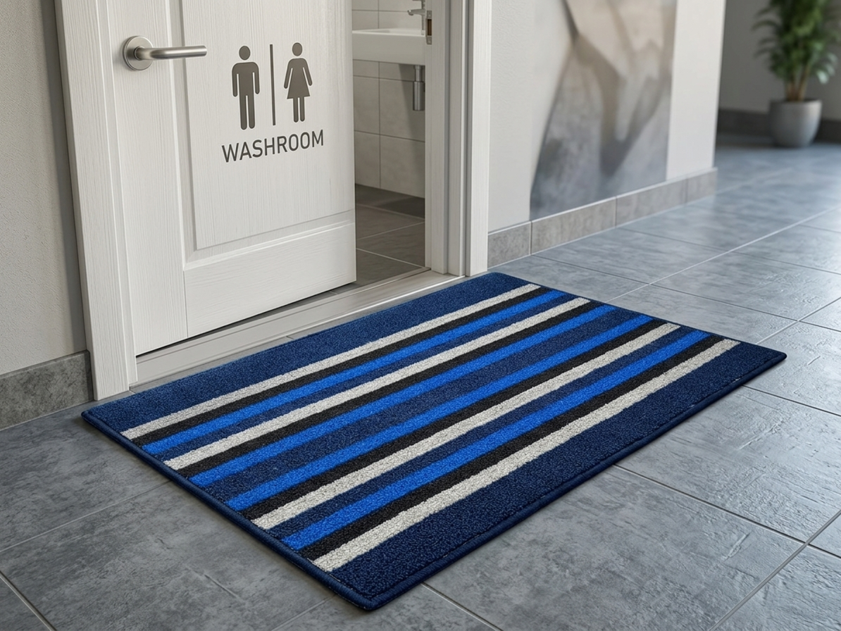 Blue Black White Striped Anti Skid Soft Thin Mat