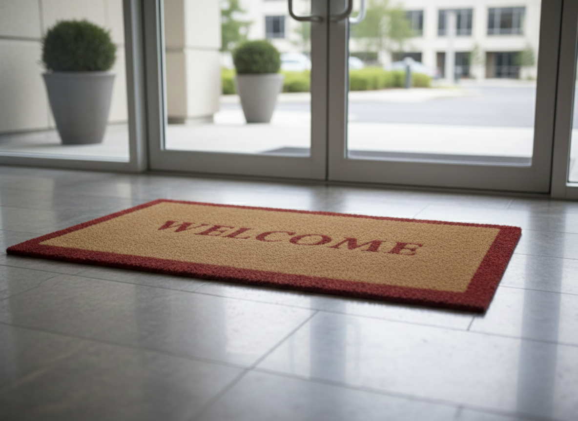 Red Colour Welcome Printed Coir Door Mat With Anti Slip Backing