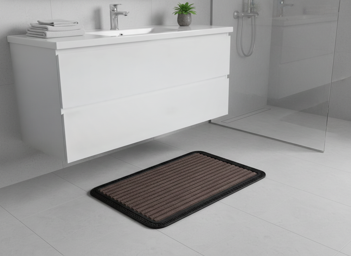Brown Striped Anti Slip Bath Mat