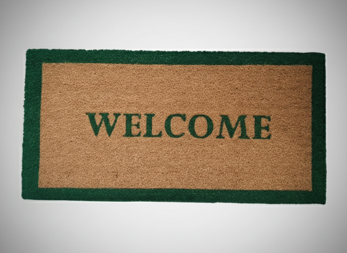 Green Colour Welcome Printed Coir Door Mat With Anti Slip Backing