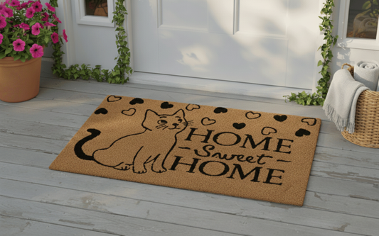 Cat Sweet Home Printed Coir Door Mat With Anti Slip Backing