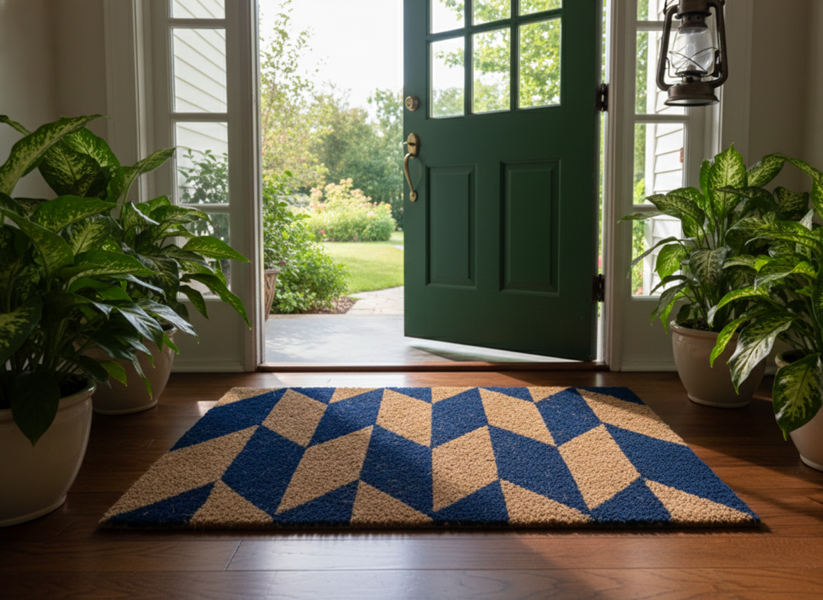 Diamond Impression Printed 2 cm Thick Handloom Coir Fiber Mat