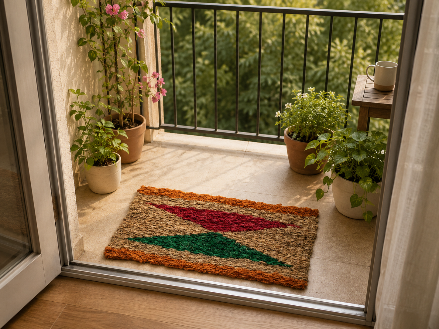 Diamond Design Hand-Woven Multi Colour Coir Floor Mat