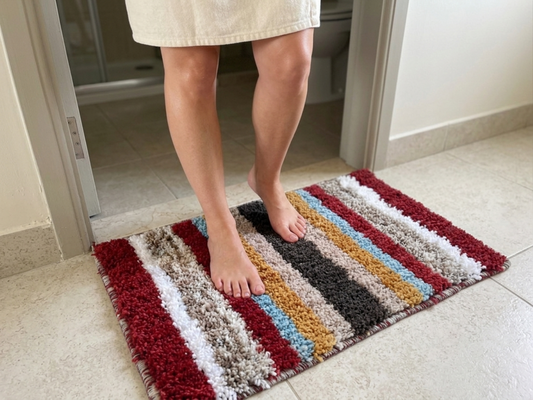 Red White Yellow Striped Microfiber Anti Skid Mat
