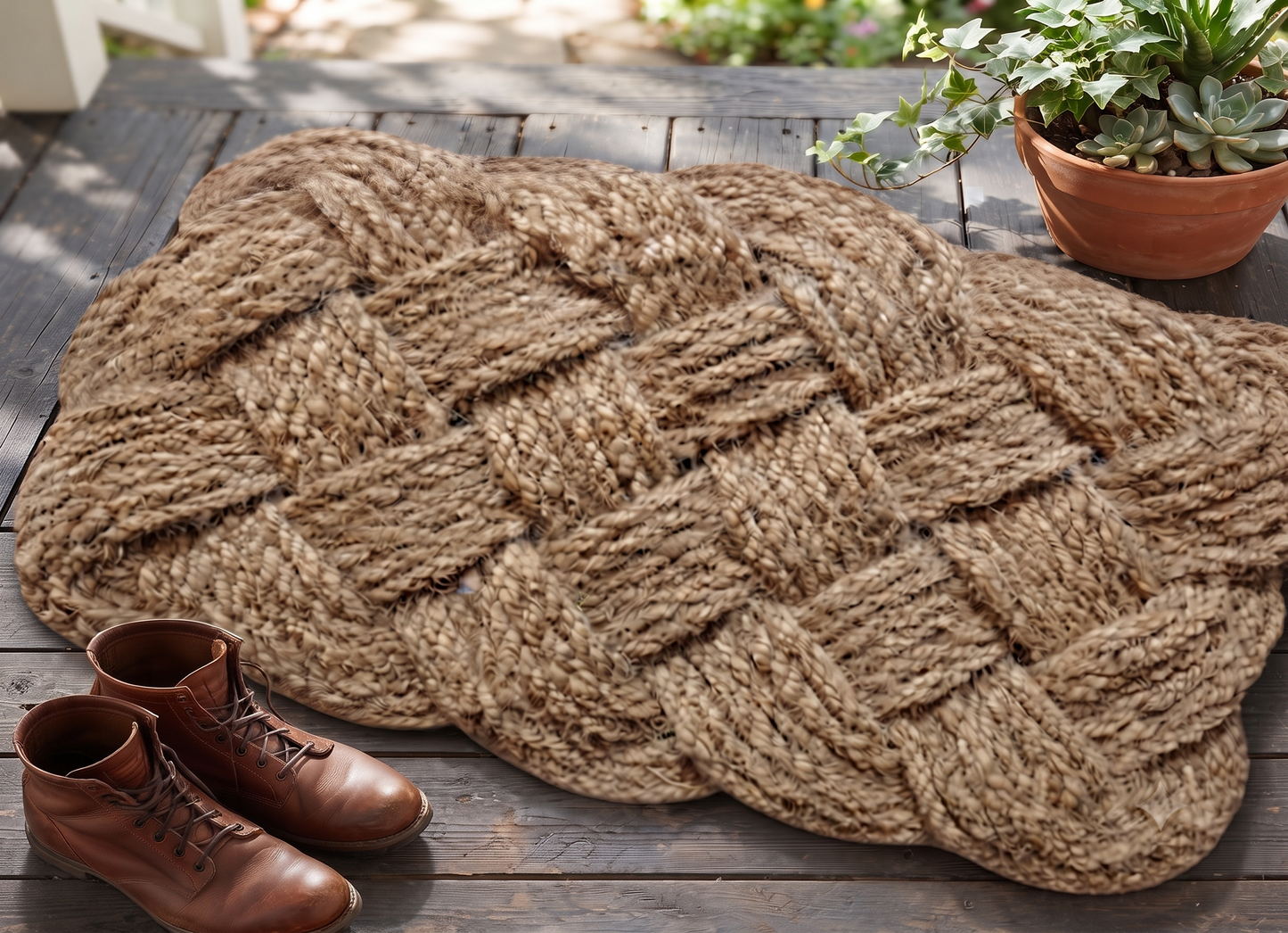 Natural Lovers Knot Handloom Coir Rope Mat