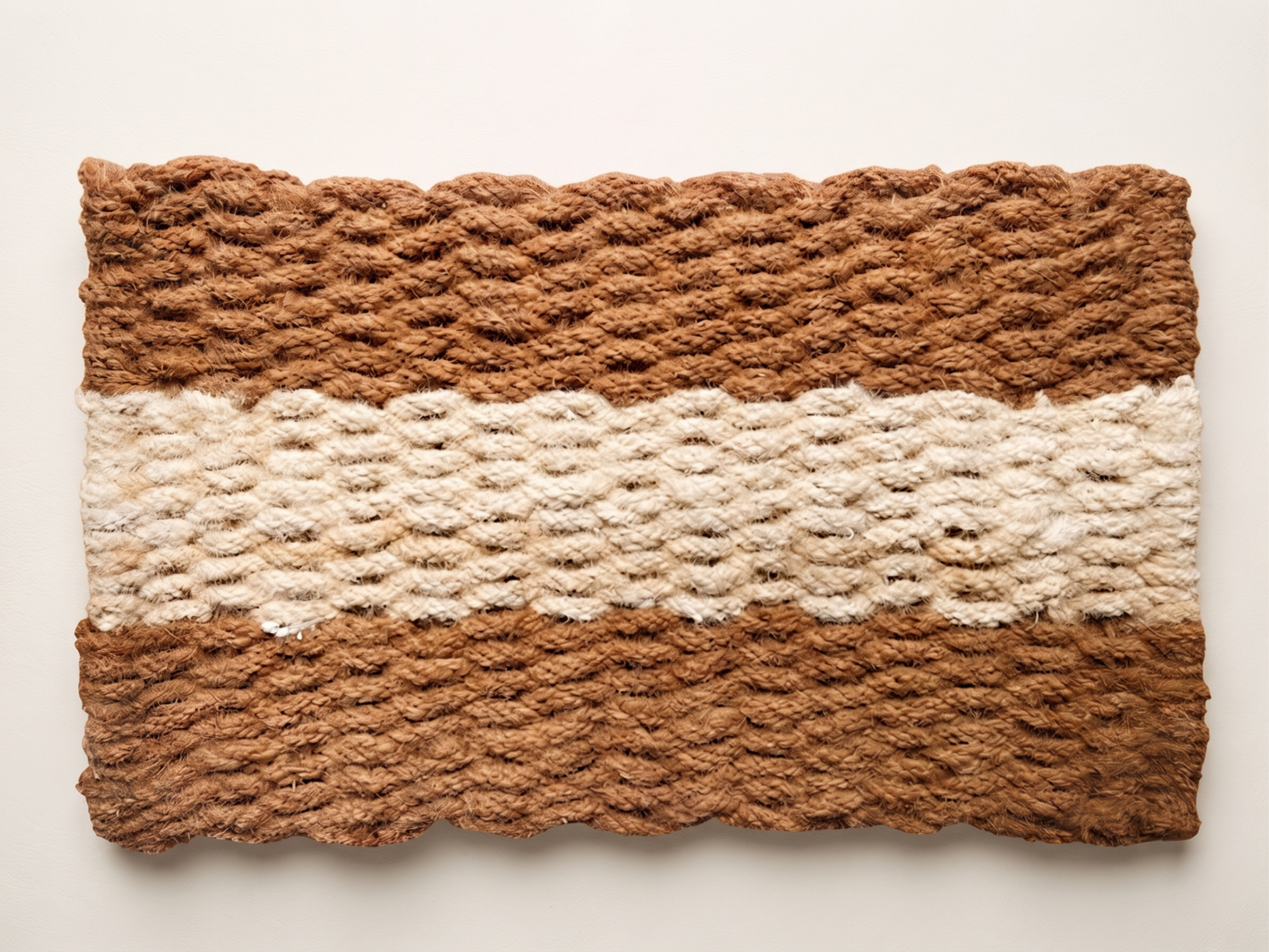 White Striped Handloom Coir Rope Knot Mat