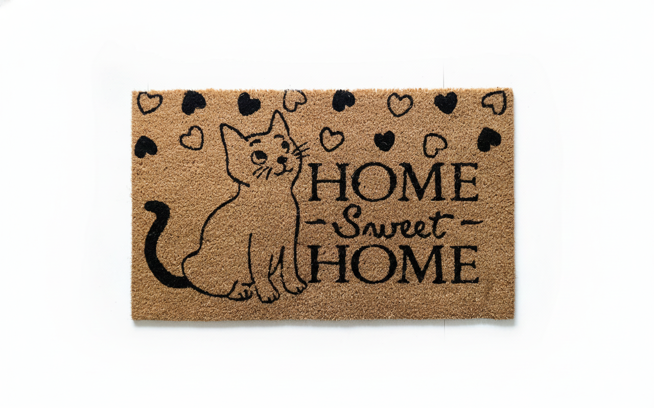 Cat Sweet Home Printed Coir Door Mat With Anti Slip Backing