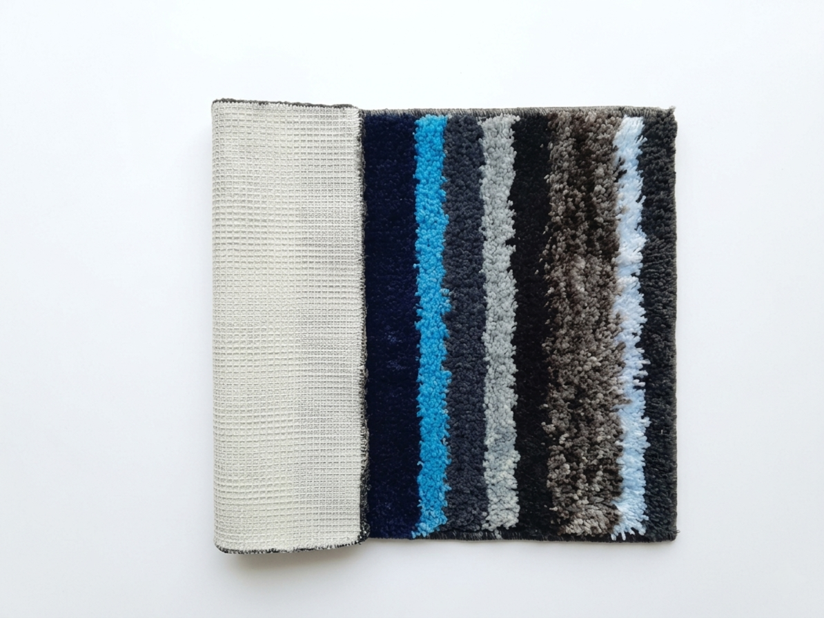 Blue Black White Striped Microfiber Anti Skid Mat