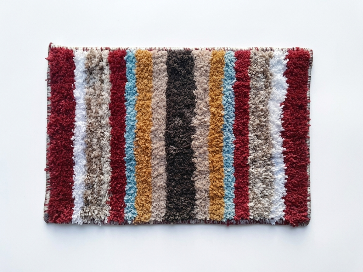 Red White Yellow Striped Microfiber Anti Skid Mat