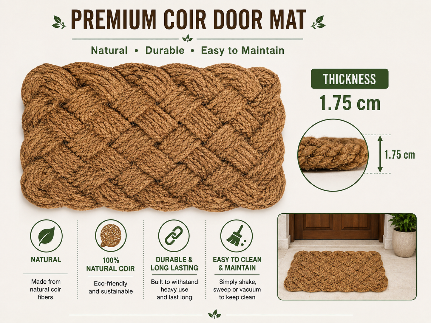 Natural Lovers Knot Handloom Coir Rope Mat