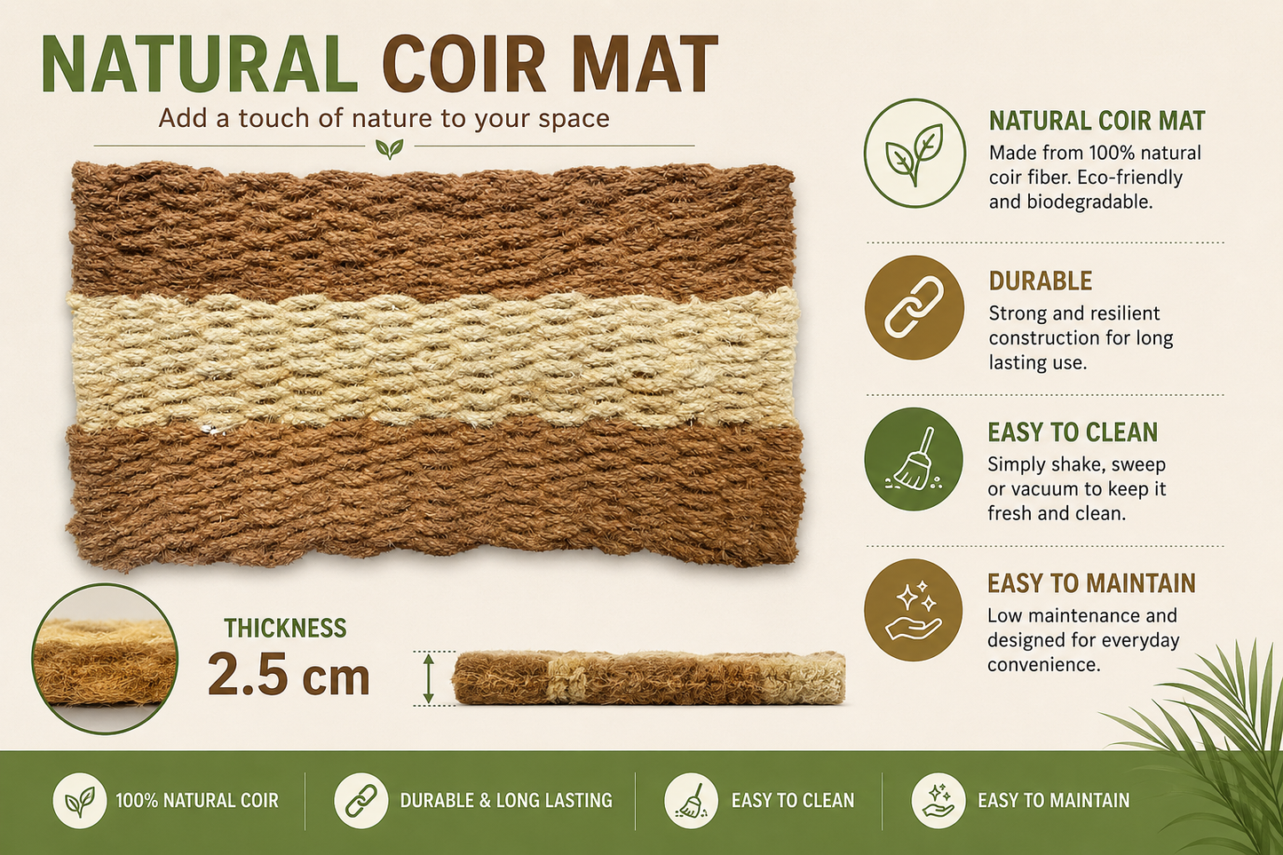 White Striped Handloom Coir Rope Knot Mat