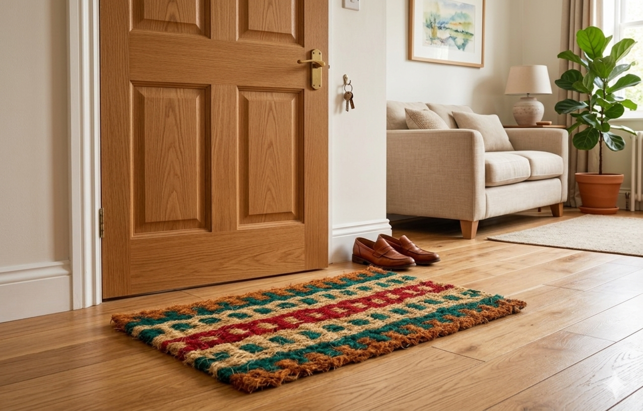 Interleaved Hand-Woven Multi Colour Coir Floor Mat