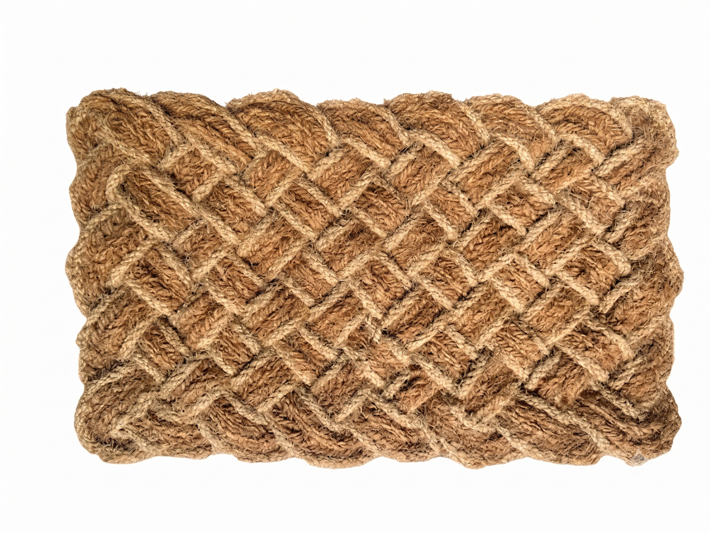 White Shaded Natural Lovers Knot Braided Handloom Coir Rope Mat