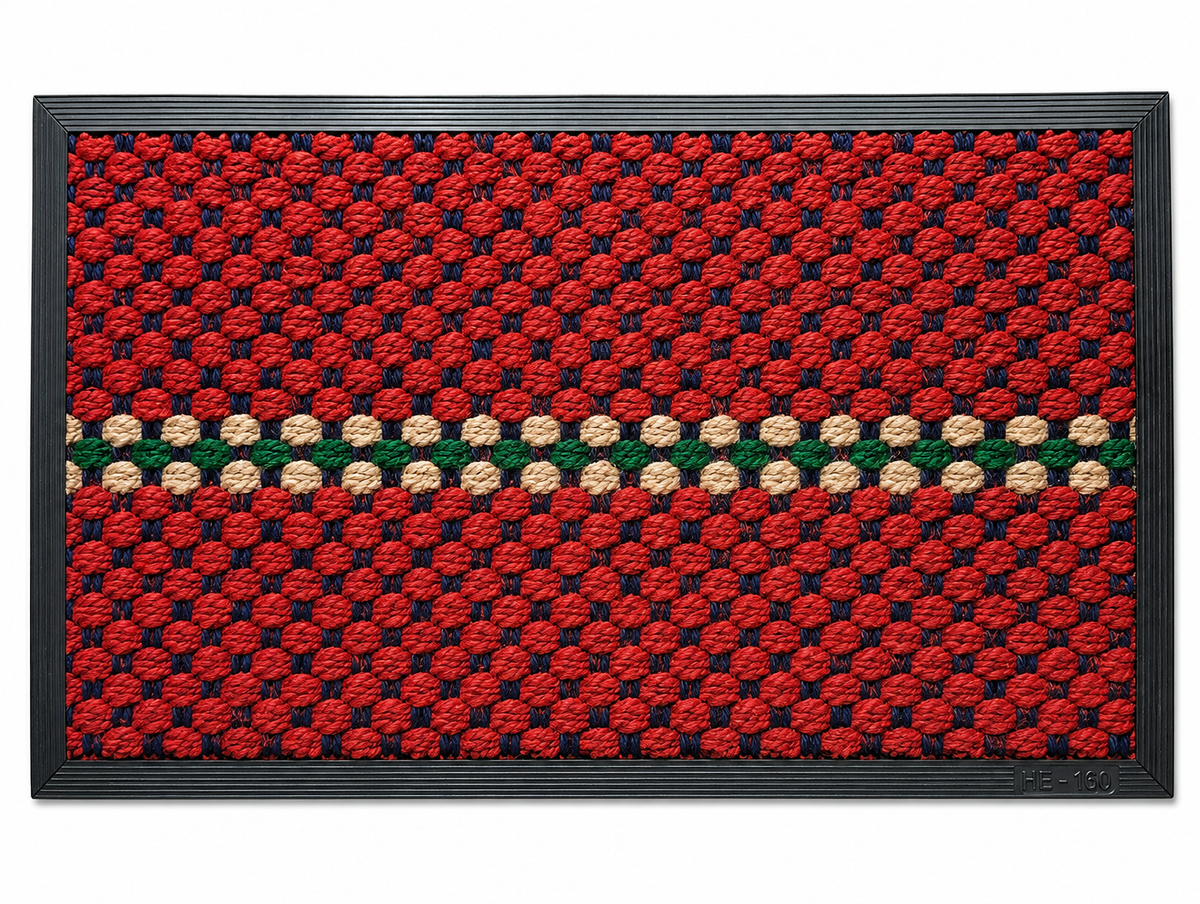 Red and Blue Striped Rubber and Coir Door Mat