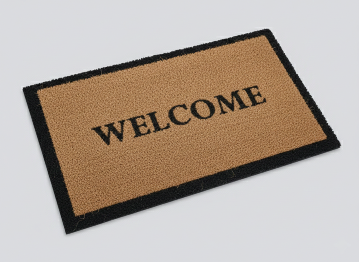 Black Border Welcome Printed Coir Door Mat With Anti Slip Backing